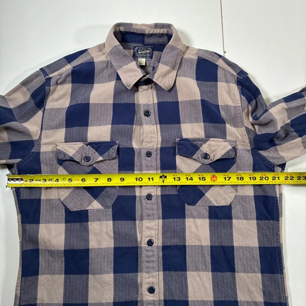 J. Crew Flannel Shirt Large Slim Navy Tan Buffalo Check Herringbone Button Up
